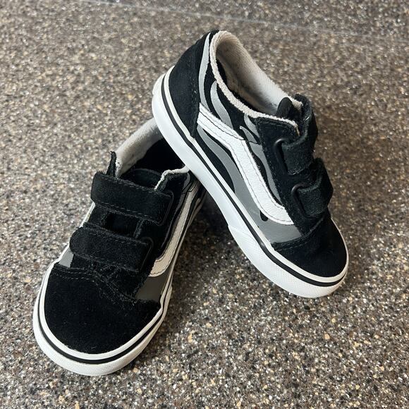 Vans Off The Wall Kids Toddler 6.5 Black Flame Suede/Canvas Snap On Shoe Sneaker - Picture 1 of 8